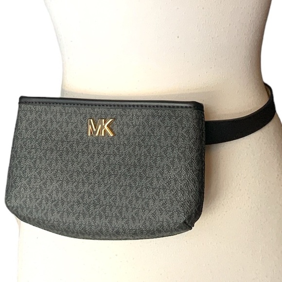 MICHAEL KORS MK Black Gold LOGO Fanny Pack Belt Bag - Picture 2 of 9